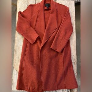 Tahari Burnt Red/Orange Draped Front Wool Blend Coat